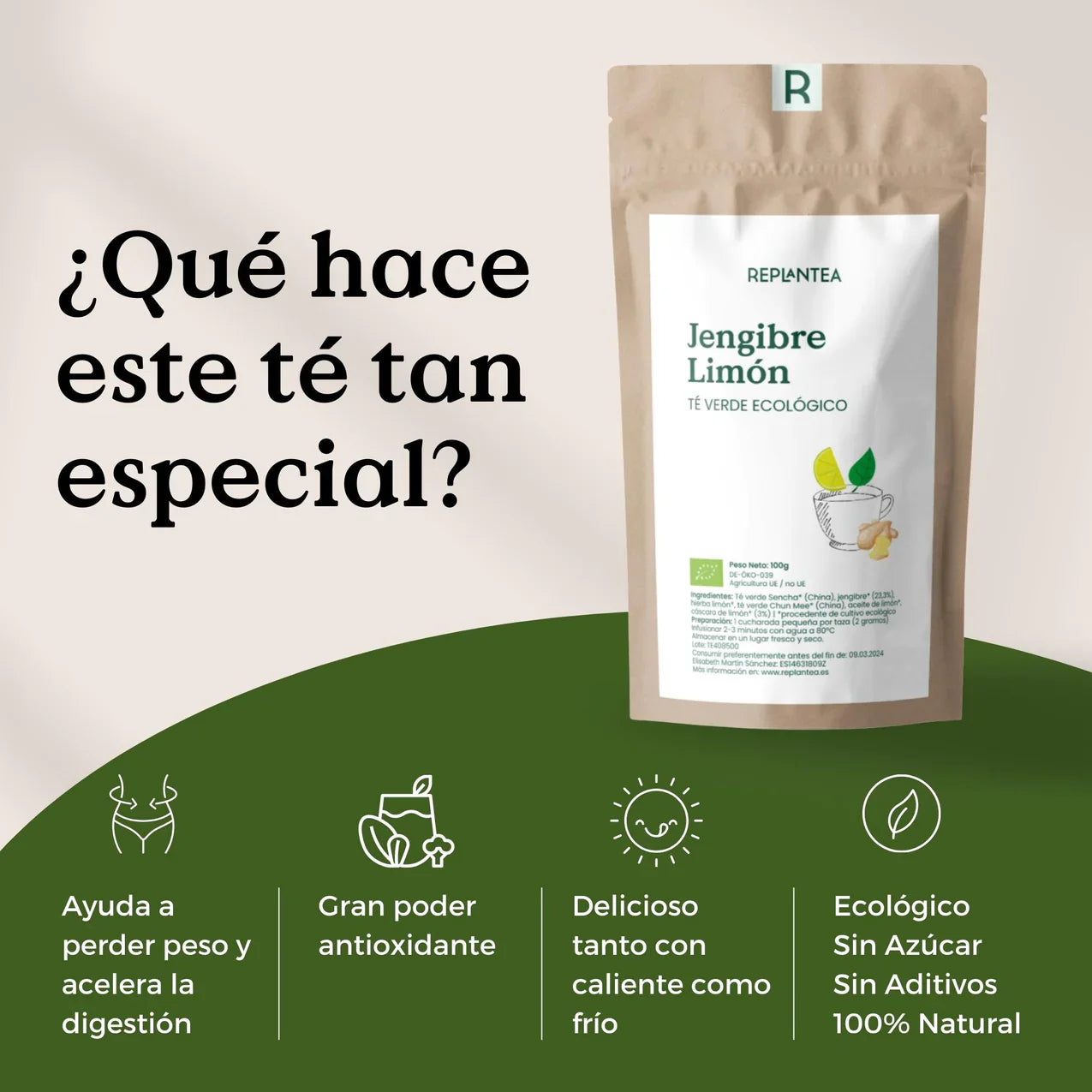 Té Verde con Jengibre y Limón Ecológico 100g