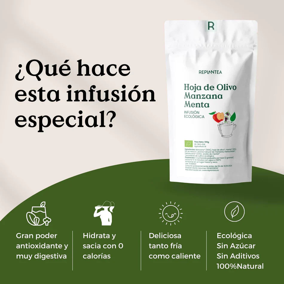 Infusión de Hoja de Olivo, Manzana y Menta Ecológica 100g