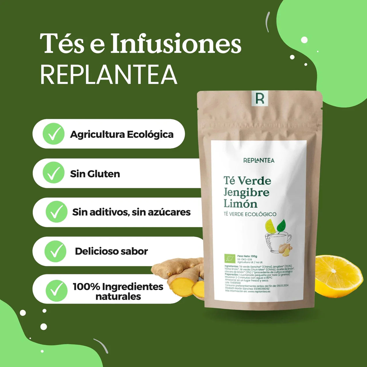 Té Verde con Jengibre y Limón Ecológico 100g