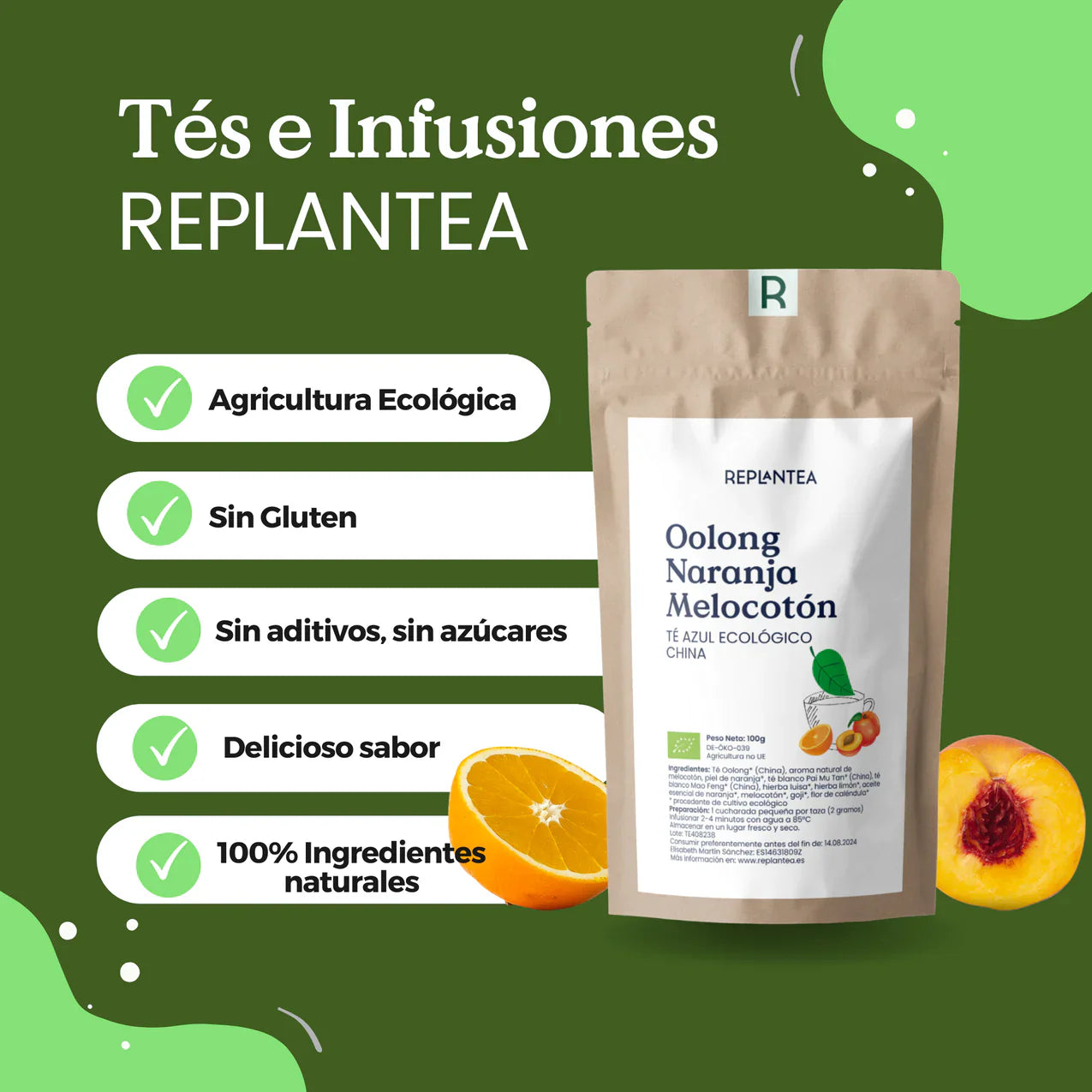 Té Azul Oolong con Naranja y Melocotón 100g